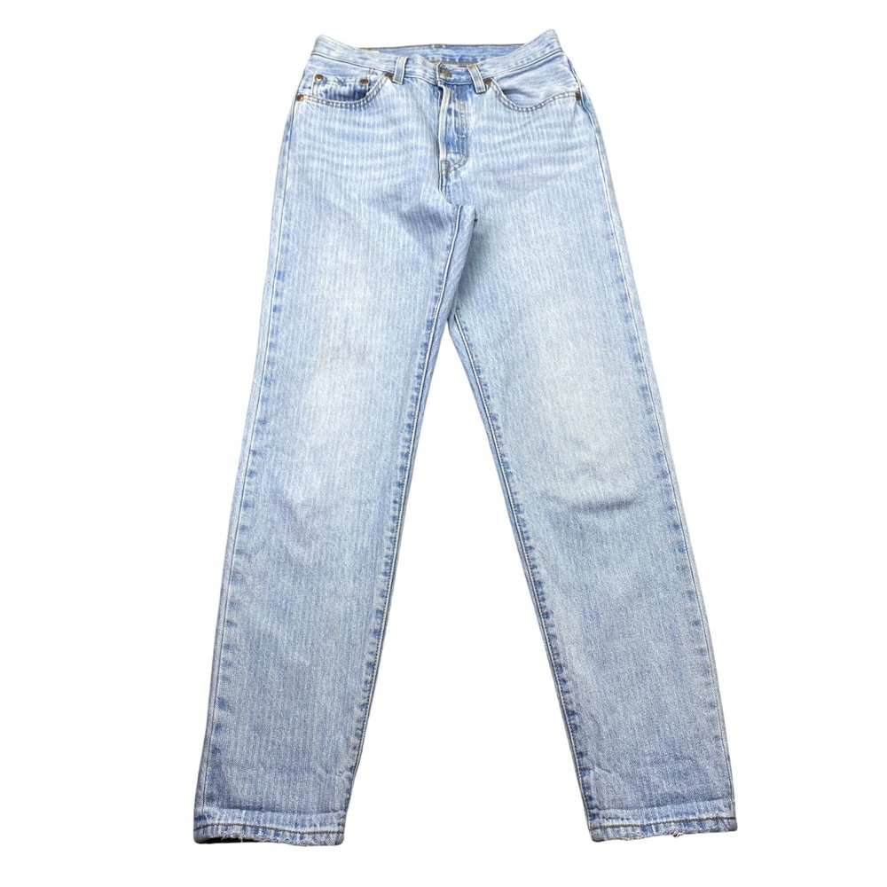 Levis Premium 501 81 High Rise Straight Leg Jean Light Wash Textured W26 Fit 27"
